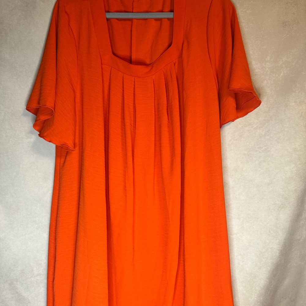 SHEIN Orange Pleated Midi Dress with Flutter Sleeves